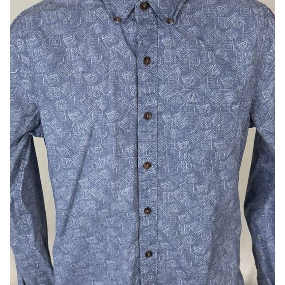 Hollister Mens Medium Blue Pattern Button Front Long Sleeve Cotton Shirt - Picture 2 of 8
